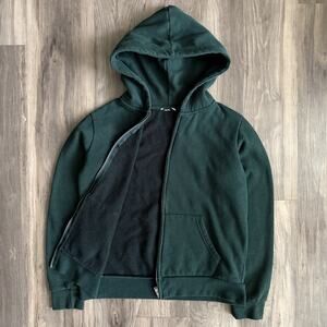 Vintage Sun Faded Hoodie Men's Size S Zip Up Forest Green BOXY